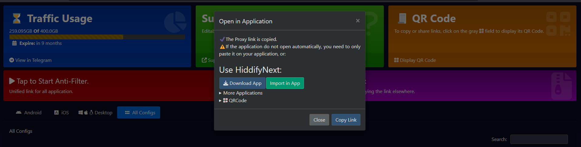 Hiddify iOS — добавление профиля